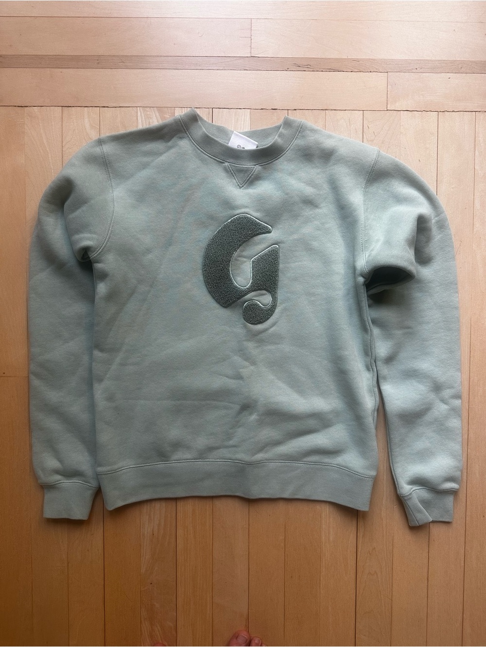 Glossier Logo Boston Crewneck Tufted Sweatshirt in Mint Green - Seasonal Edition